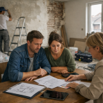 Couple consultant des plans de rénovation intérieure