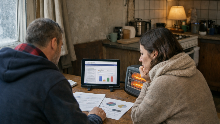 alt="Deux personnes analysant des graphiques sur ordinateur portable"